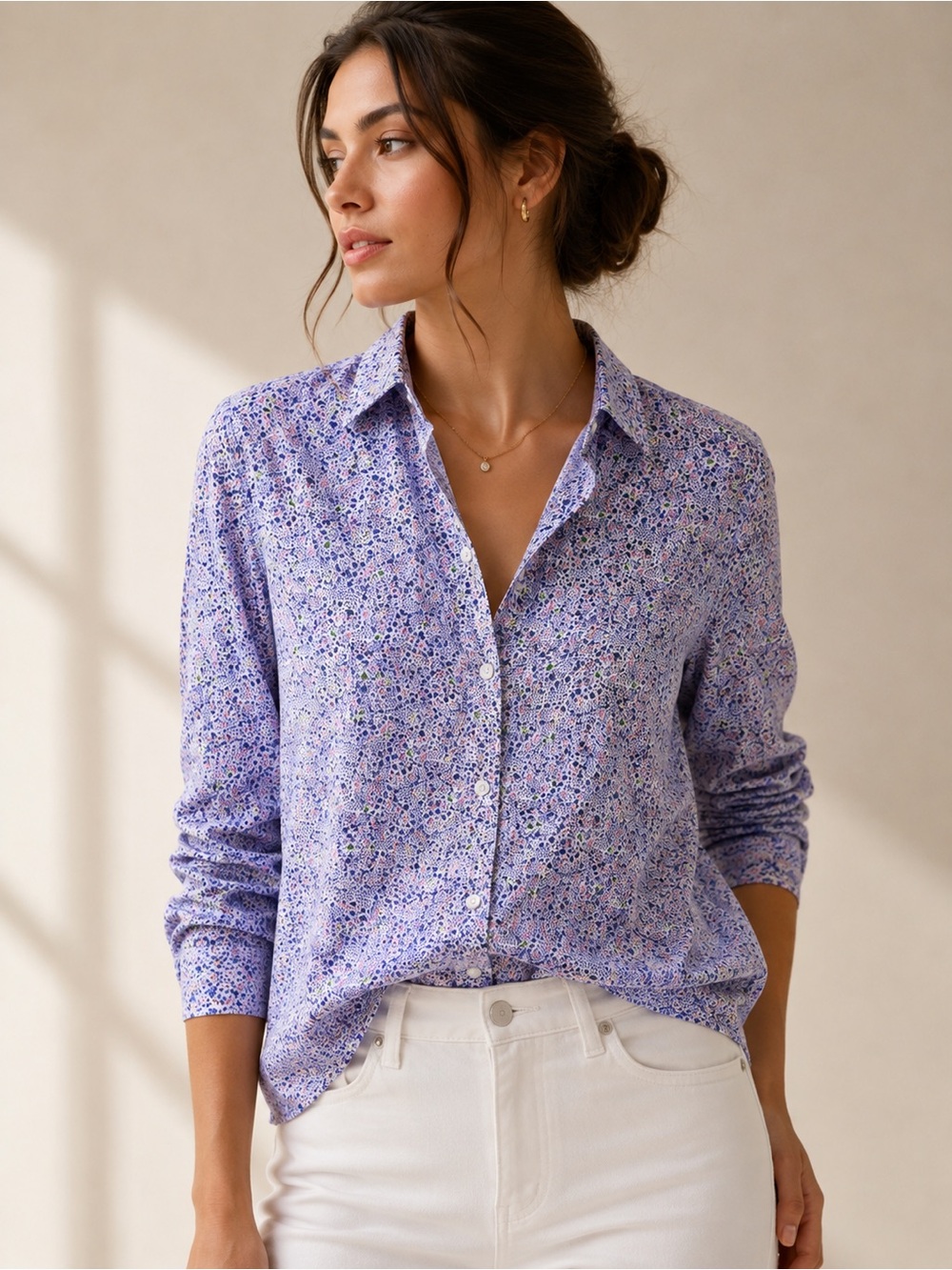 Frank & Eileen Eileen Purple Floral Italian Cotton Button Down Shirt US XS